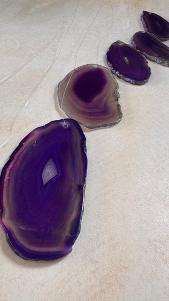 Violet Agate Wind Chime, Natural Crystal Slices, Boho Garden Decor