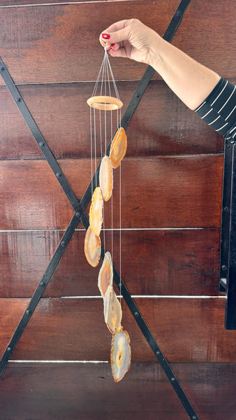 Large Agate Wind Chime, Natural Crystal Wind Chimes, Boho Garden Decor, Hanging Agate Slices, Outdoor Balcony Decor