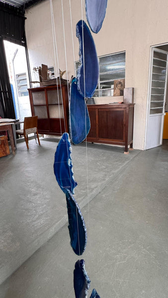 Blue Agate Slice Wind Chime, Natural Crystal Boho Garden Decor