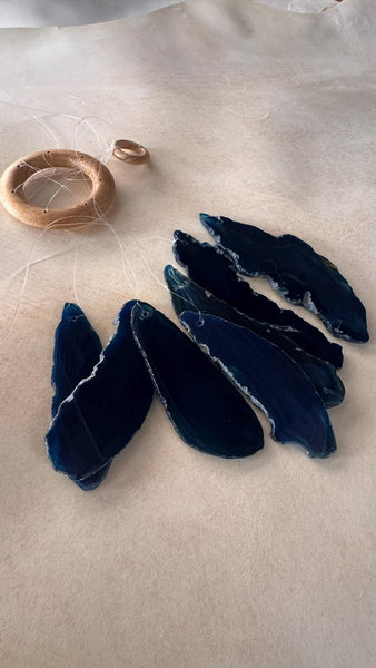 Blue Agate Slice Wind Chime, Natural Crystal Boho Garden Decor