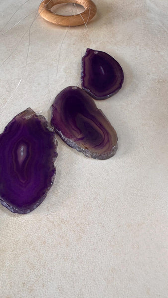 Violet Agate Wind Chime, Natural Crystal Slices, Boho Garden Decor