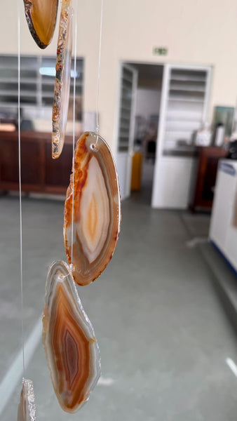 Large Agate Wind Chime, Natural Crystal Wind Chimes, Boho Garden Decor, Hanging Agate Slices, Outdoor Balcony Decor