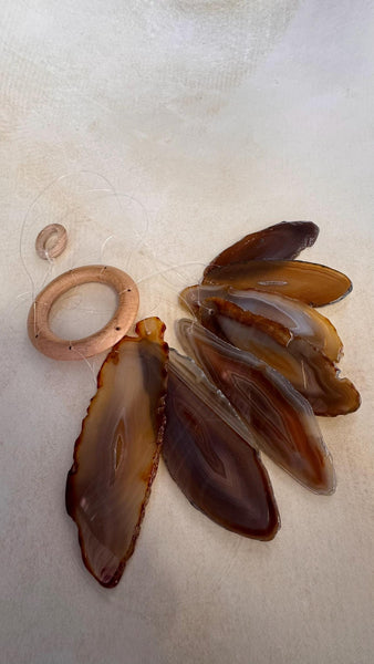 Large Agate Wind Chime, Natural Crystal Wind Chimes, Boho Garden Decor, Hanging Agate Slices, Outdoor Balcony Decor