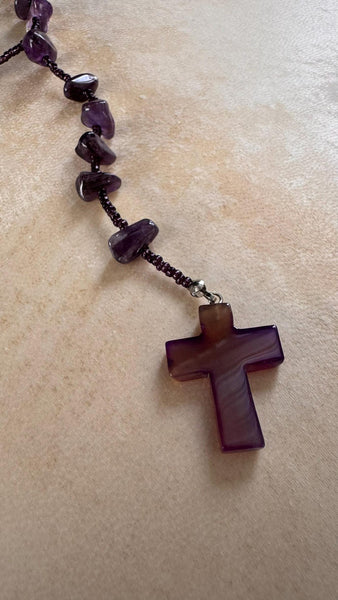 Natural Amethyst Rosary Necklace, Handmade Purple Crystal Prayer Beads